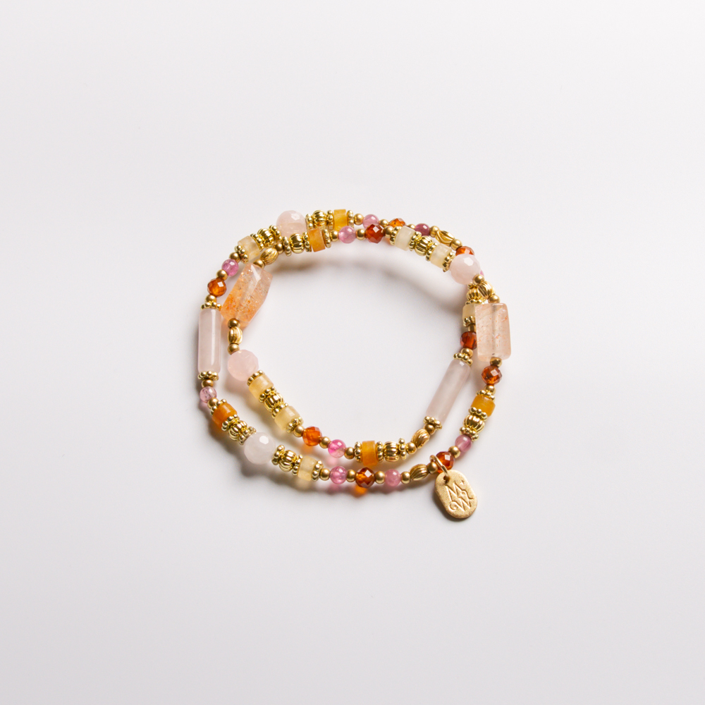 窈窕淑女｜太陽石黃玉粉晶雙圈手鍊 C1373