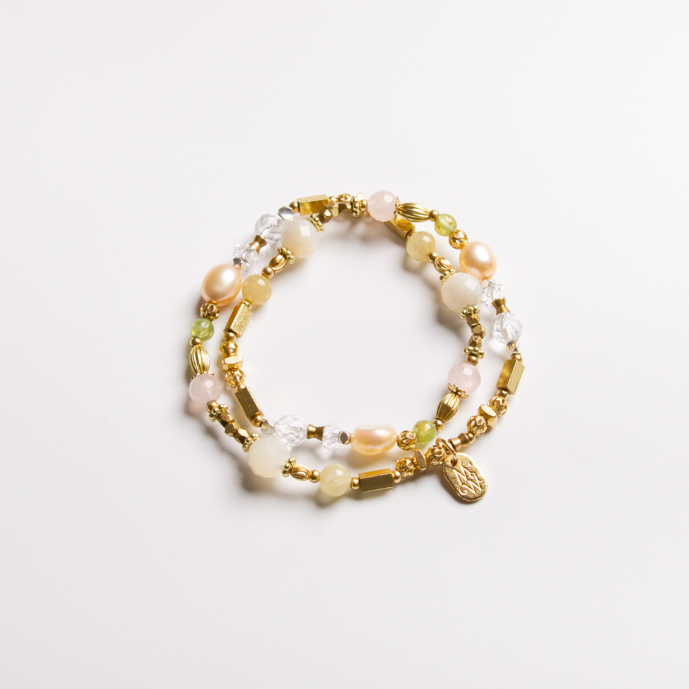 舉杯 // C1378螺貝鈦晶橙珍珠雙圈手鍊