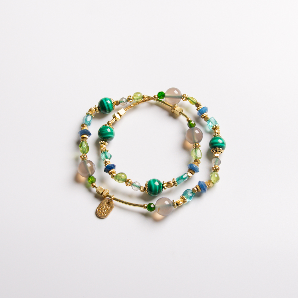 獨幕劇 // C1381孔雀石灰玉髓雙圈手鍊