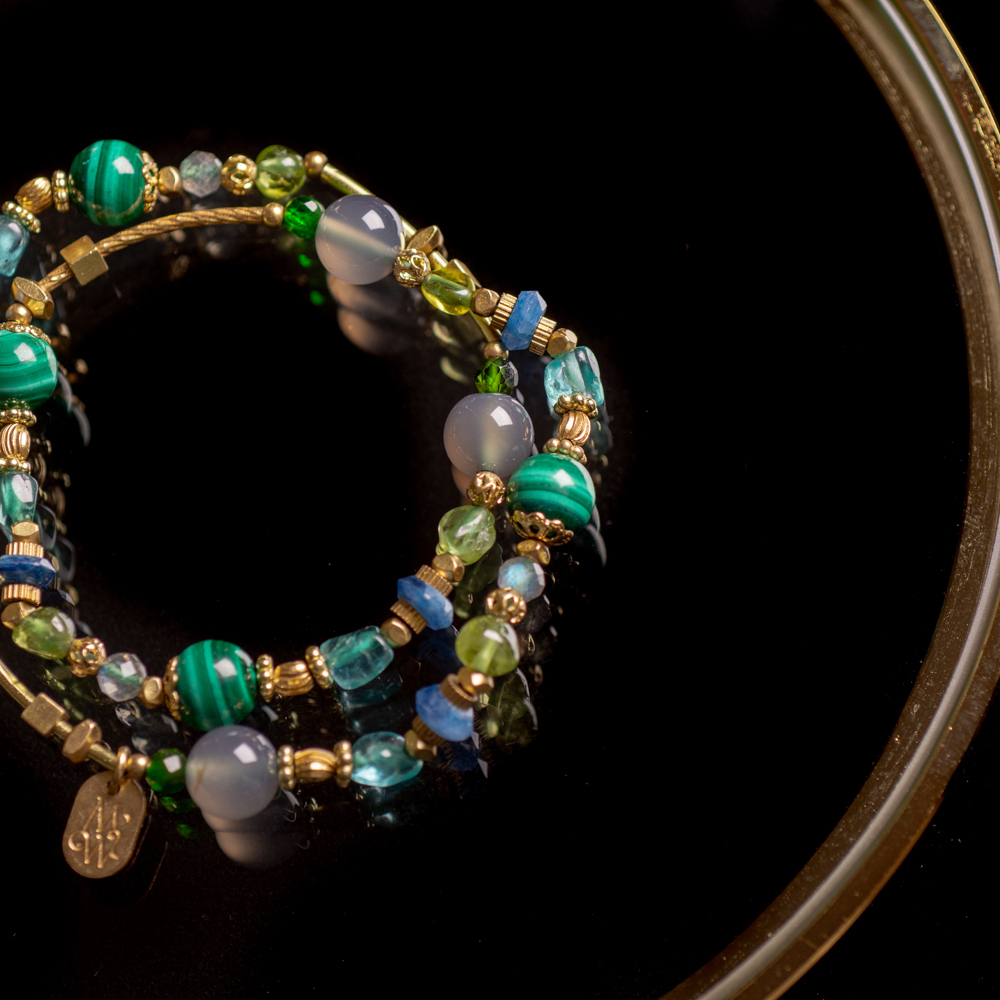 獨幕劇 // C1381孔雀石灰玉髓雙圈手鍊