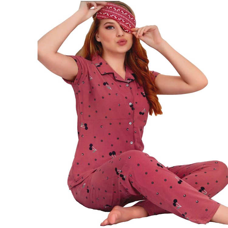 Women Multicolour T Shirt Material Night Suit Set Pajamas LNW5