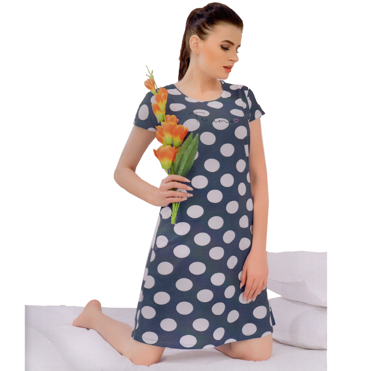 Women Multicolour Polka Dot T Shirt Material Night Wear LNW6