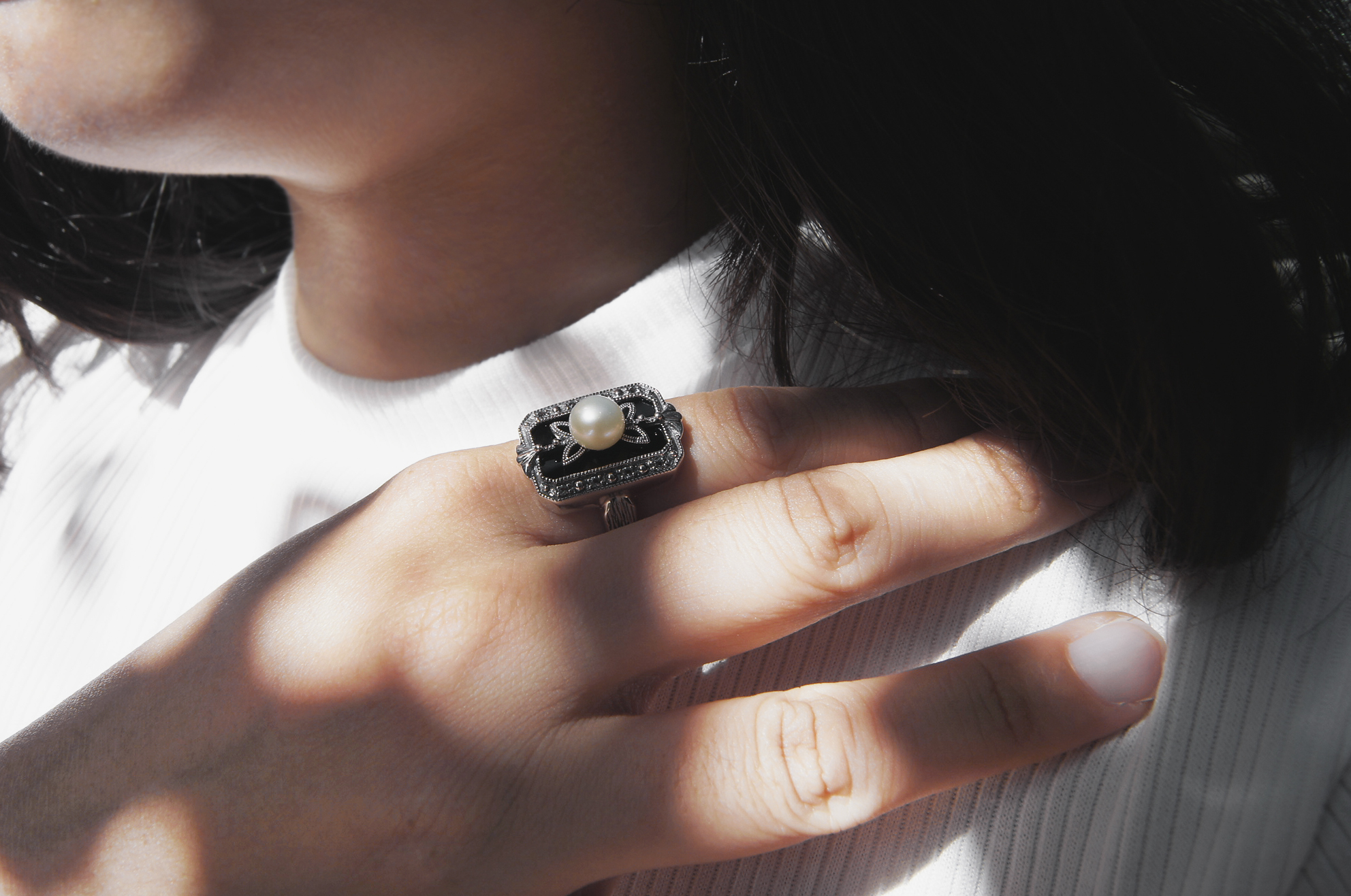 古典黑瑪瑙方形戒指