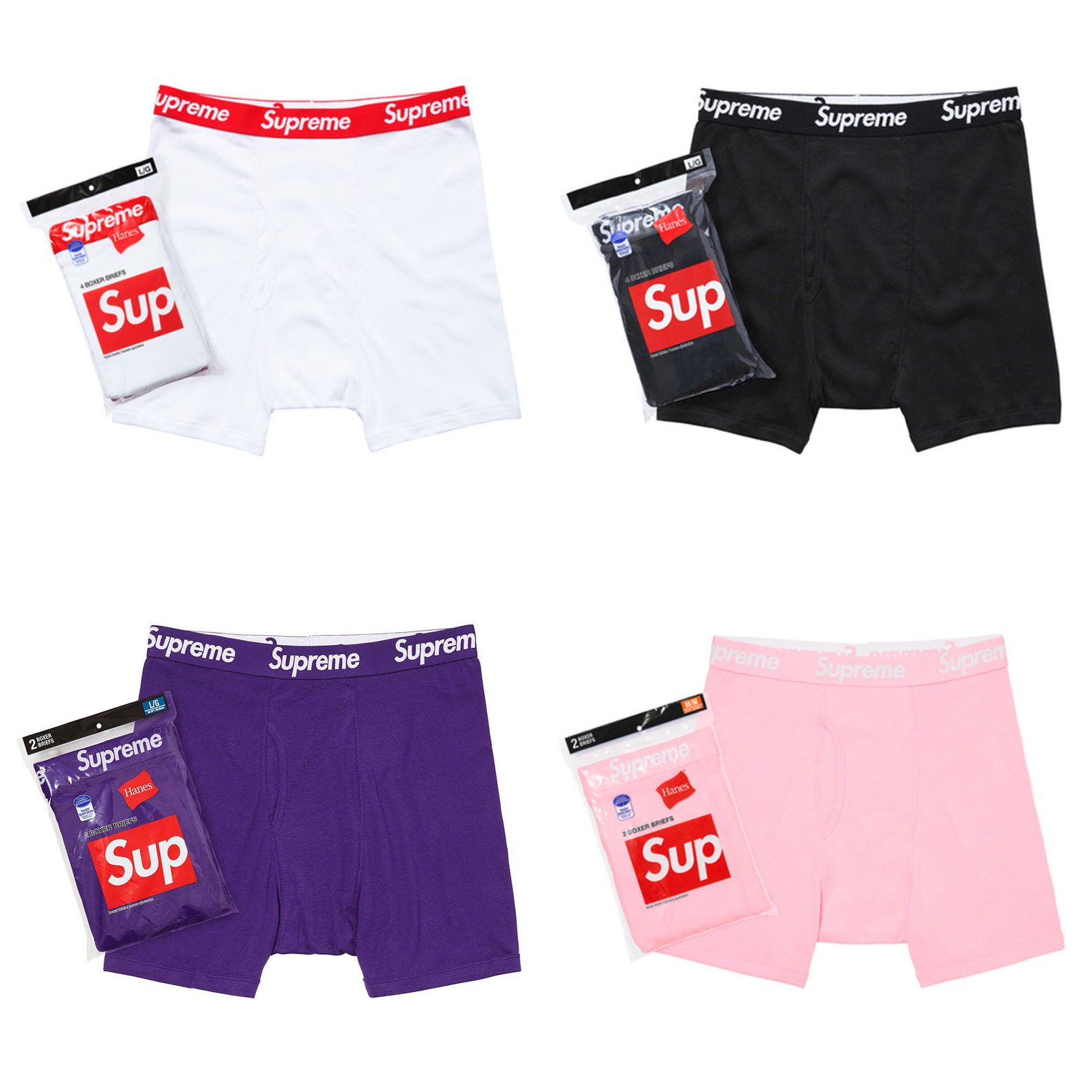 (單件) SUPREME HANES BOXER BRIEFS 四角褲 黑白/白紅/紫/粉色