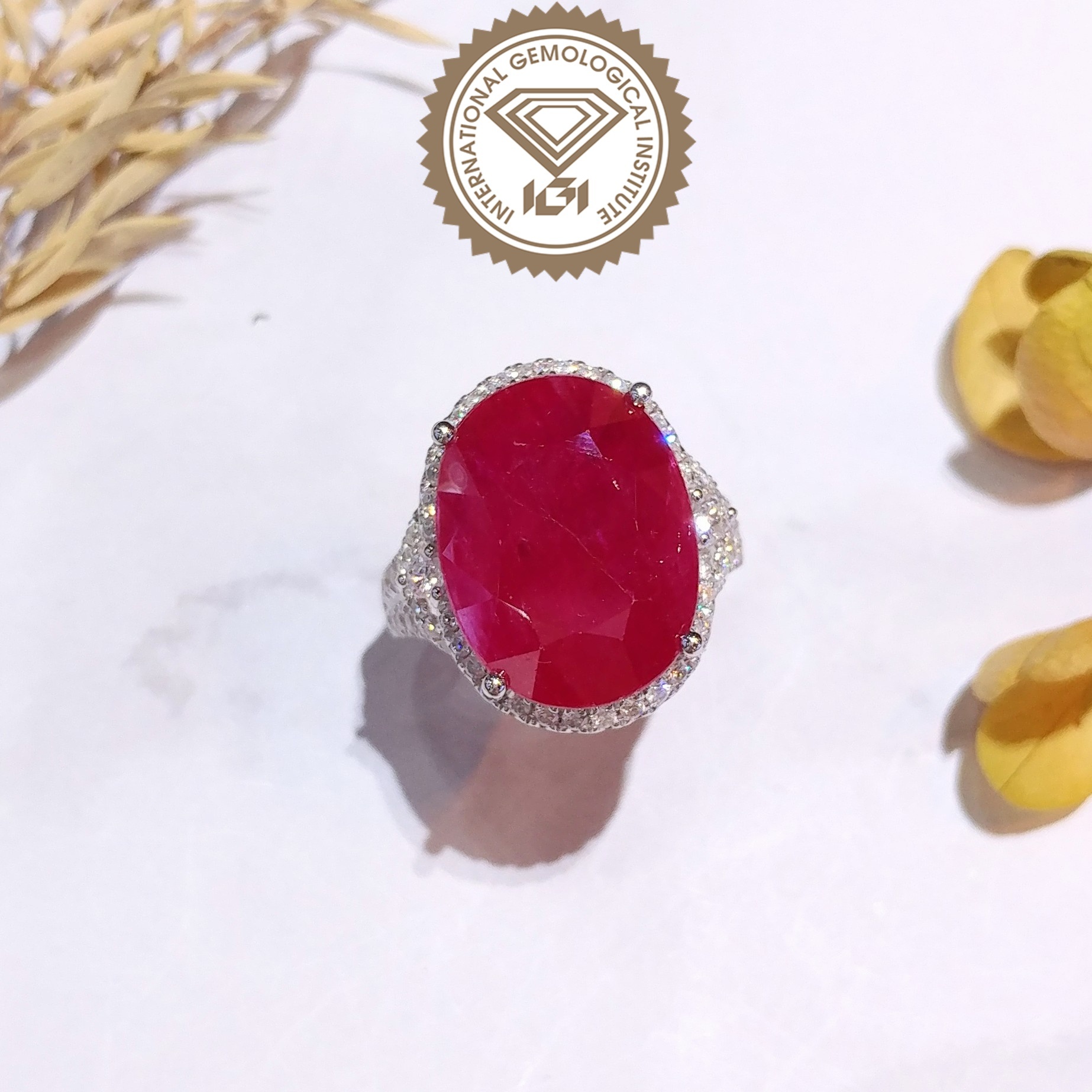 18K White Gold 14.13ct Ruby and Diamond Ring