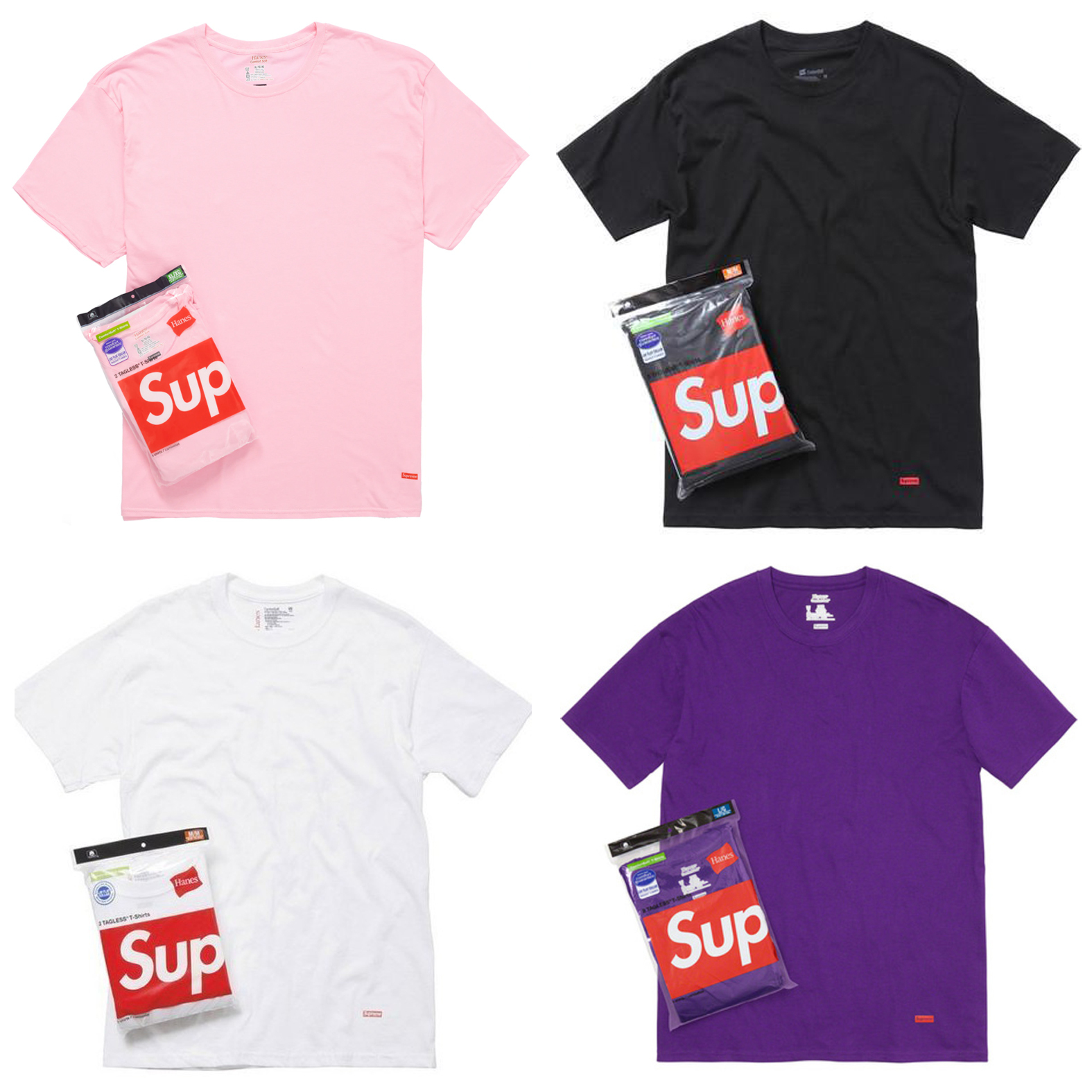(20 ru04)SUPREME HANES TAGLESS TEE 小LOGO 素T 黑/白/紫/粉