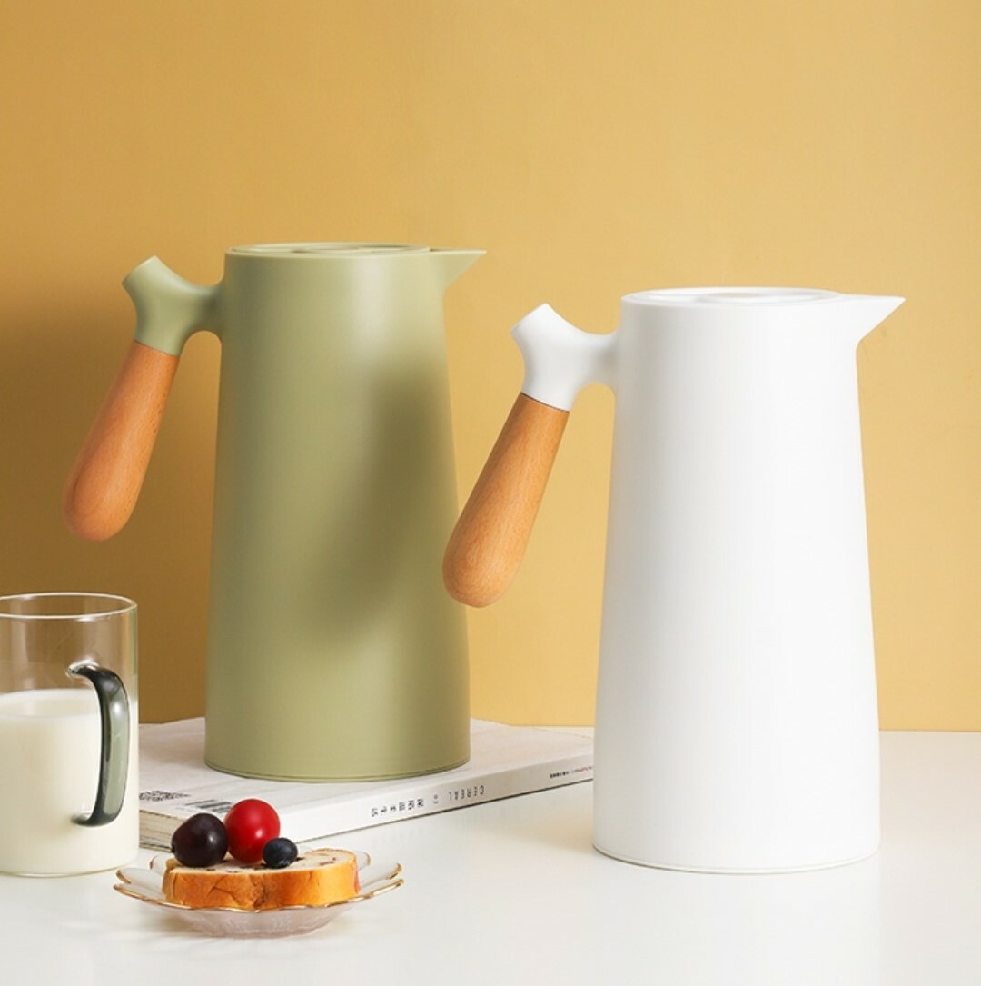 北歐風木柄雙層保溫壺