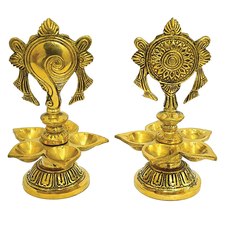 Incense Burner And Lamps Perumal Shanku Chakra Diya Set Brass 1 Set BB037