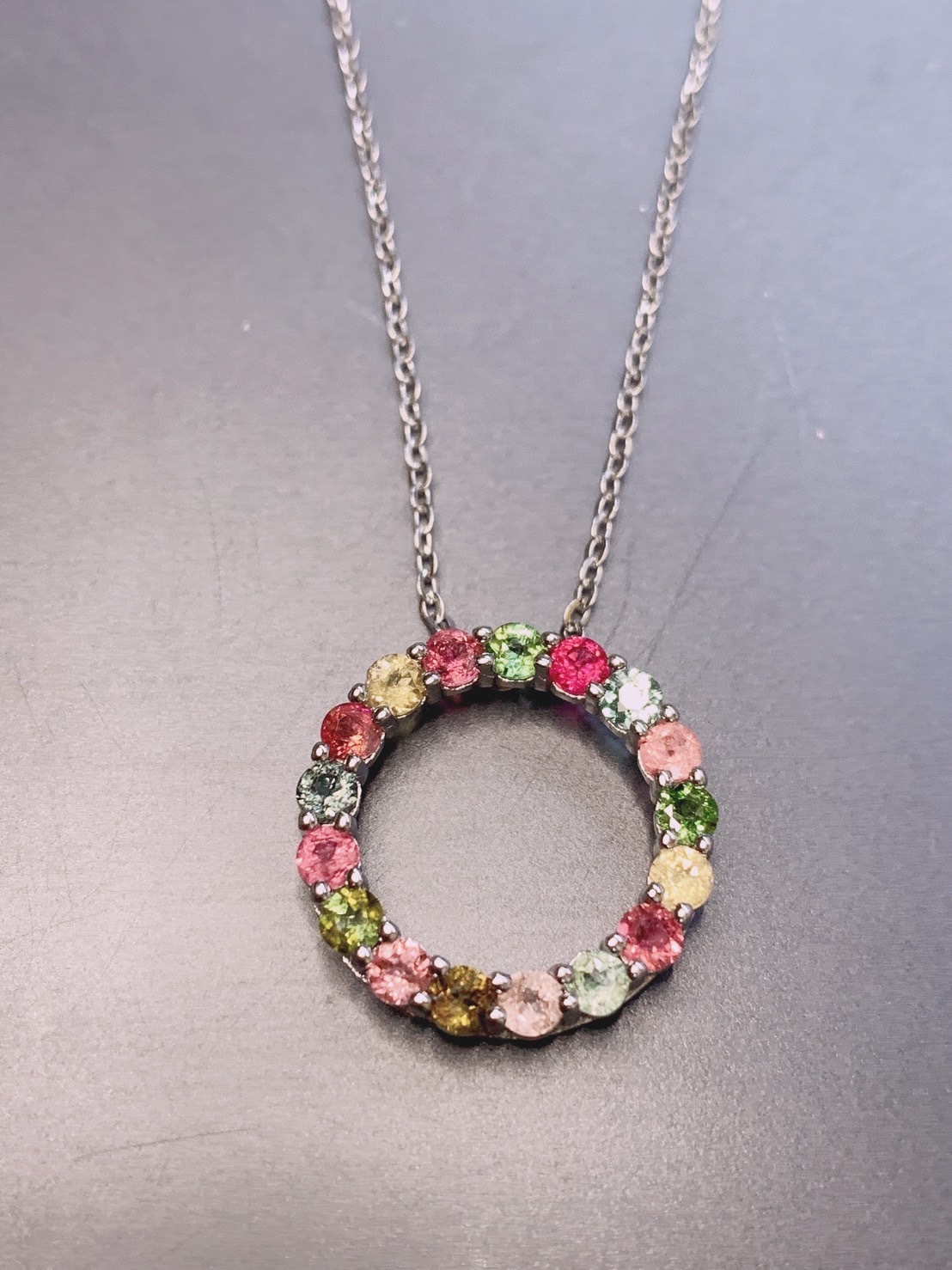 碧璽項鍊丨幻彩銀鑲輕珠寶丨十月誕生石