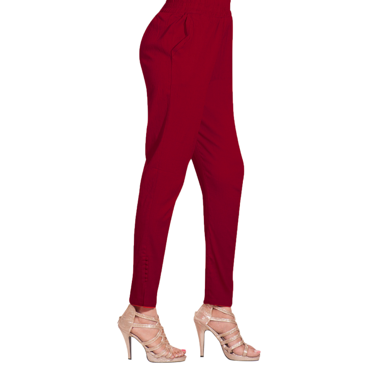 Women Multicolour Stretchable Elastic Waist Slant Pocket Crinkled Tapered Pants P3