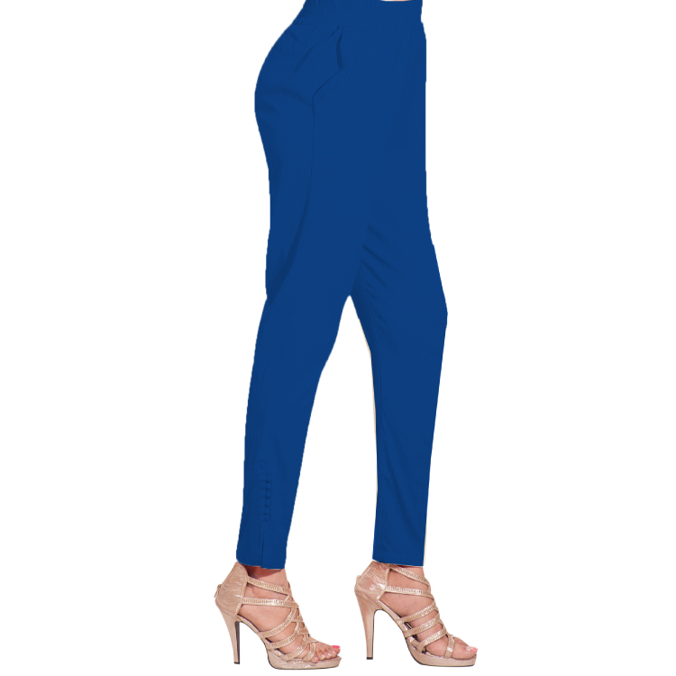 Women Multicolour Stretchable Elastic Waist Slant Pocket Crinkled Tapered Pants P3