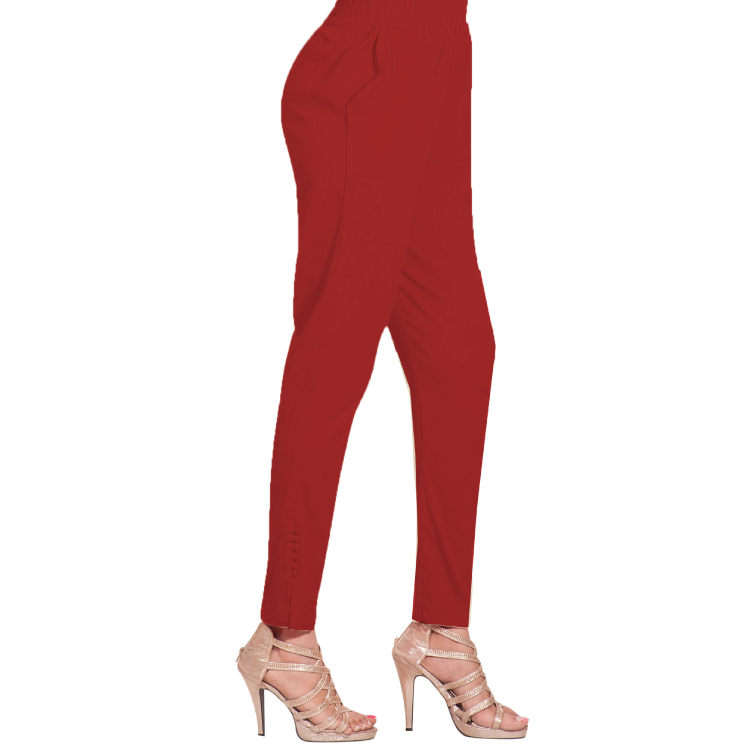 Women Multicolour Stretchable Elastic Waist Slant Pocket Crinkled Tapered Pants P3