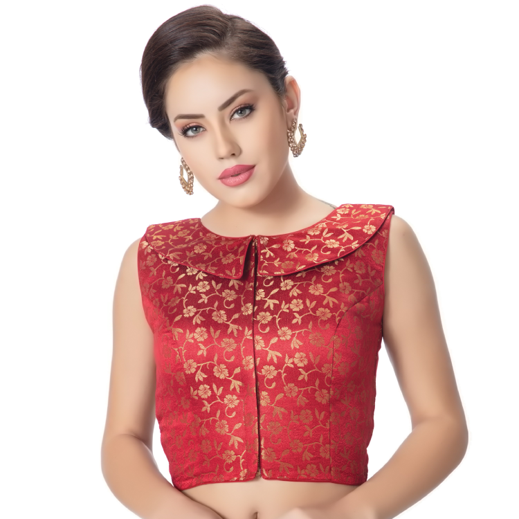 Women Multicolour Brocade Sleeveless Saree Blouse SAR2