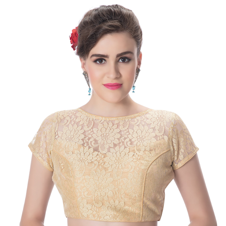 Women Gold Net Saree Blouse SAR3