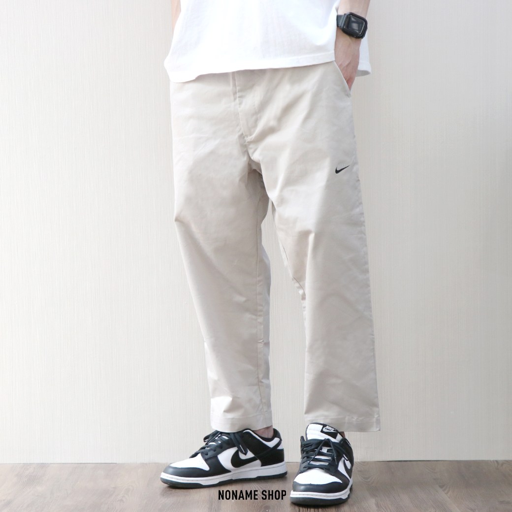 NIKE NSW WVN  小LOGO 休閒 九分直筒褲 淺米色