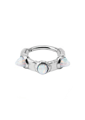 SS316L HINGED CLICKER WITH LONG LAB CREATED OPAL 3 SPIKES