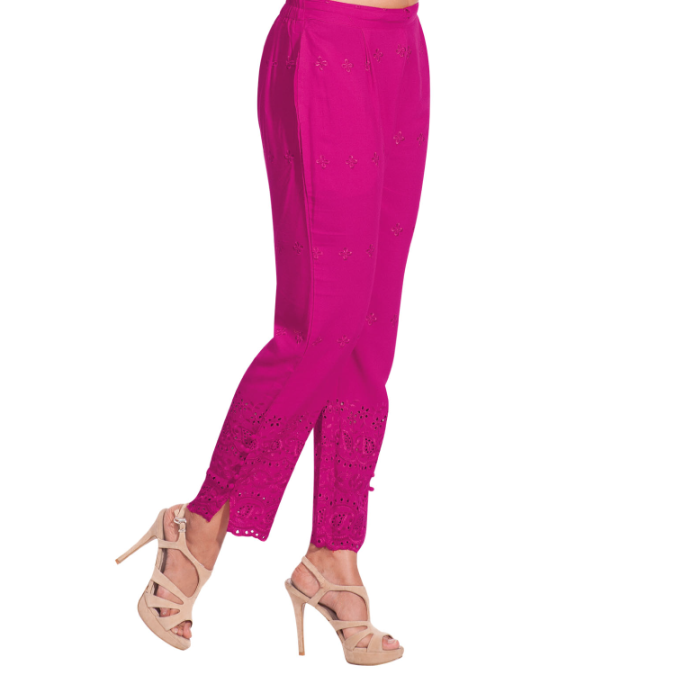 Women Multicolour Rayon Embroidered Pants With Pocket P4