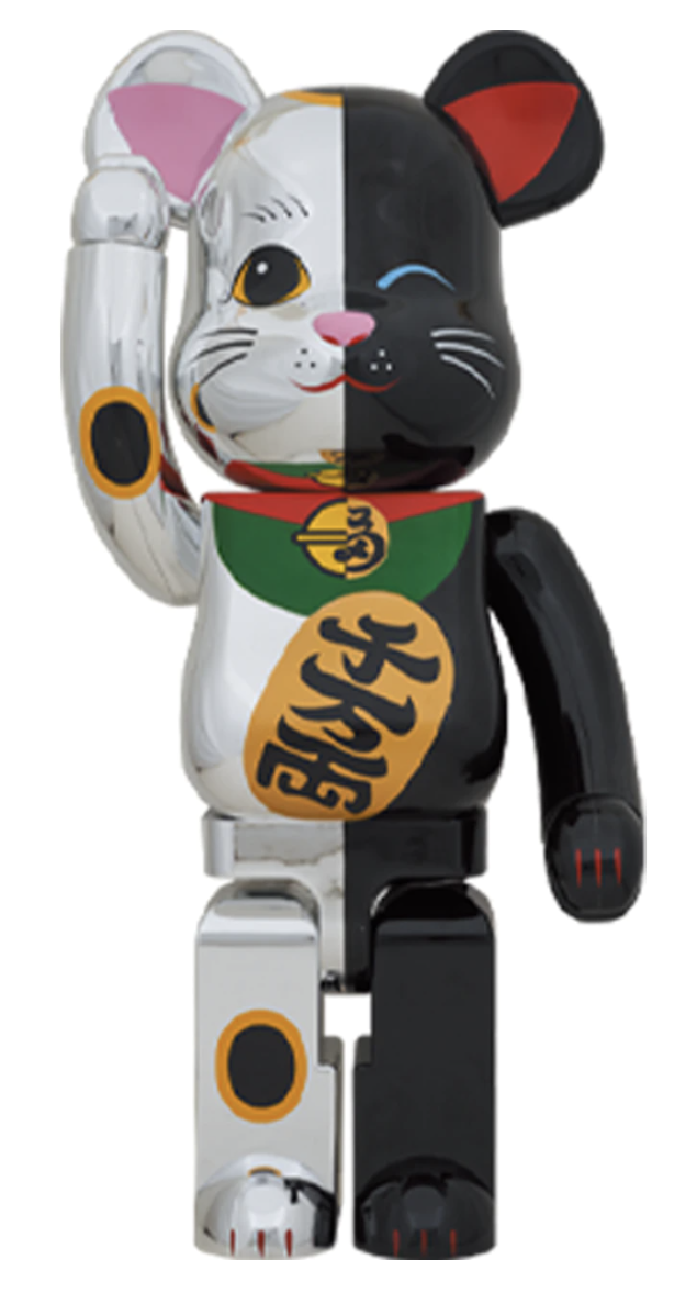 BE@RBRICK 1000% MANEKINEKO SILVER X BLACK 招財貓 黑銀 陰陽