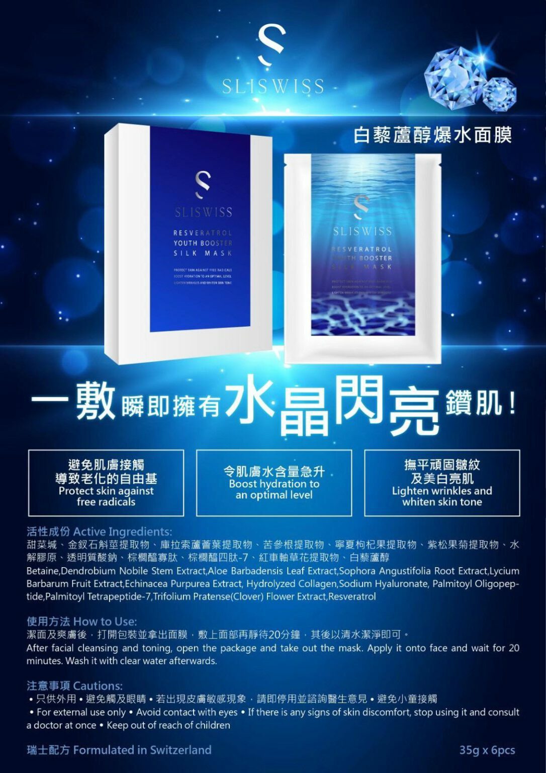 SLISWISS 極光白藜蘆醇爆水面膜