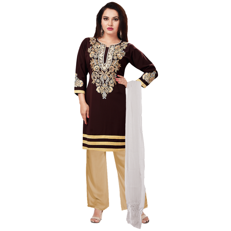 Ladies Brown Jippa Georgette Free Dupatta Q0918
