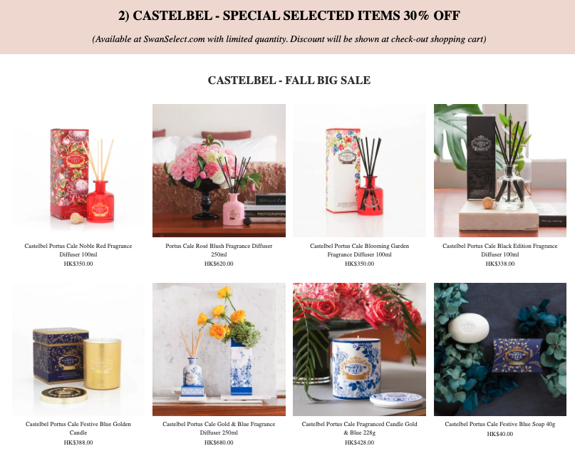 Castelbel fall sale selected items 30% off