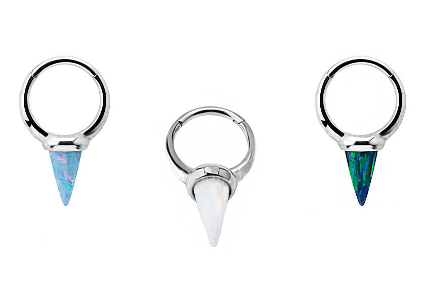 SS316L HINGED CLICKER WITH LONG LAB CREATED OPAL SPIKES