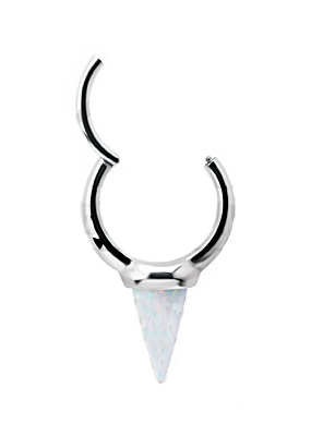SS316L HINGED CLICKER WITH LONG LAB CREATED OPAL SPIKES