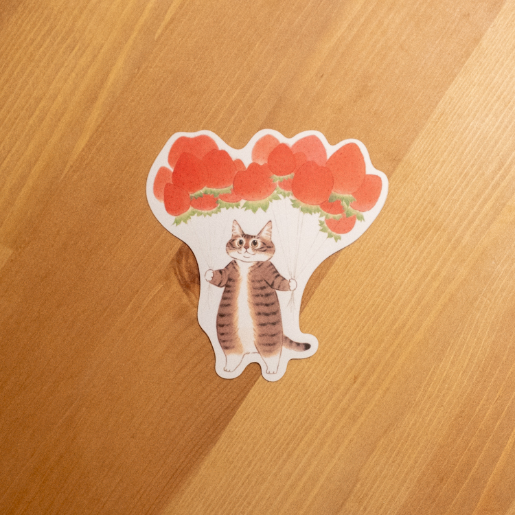 補補貓‧大衛煮愛｜防水貼紙L｜草莓氣球