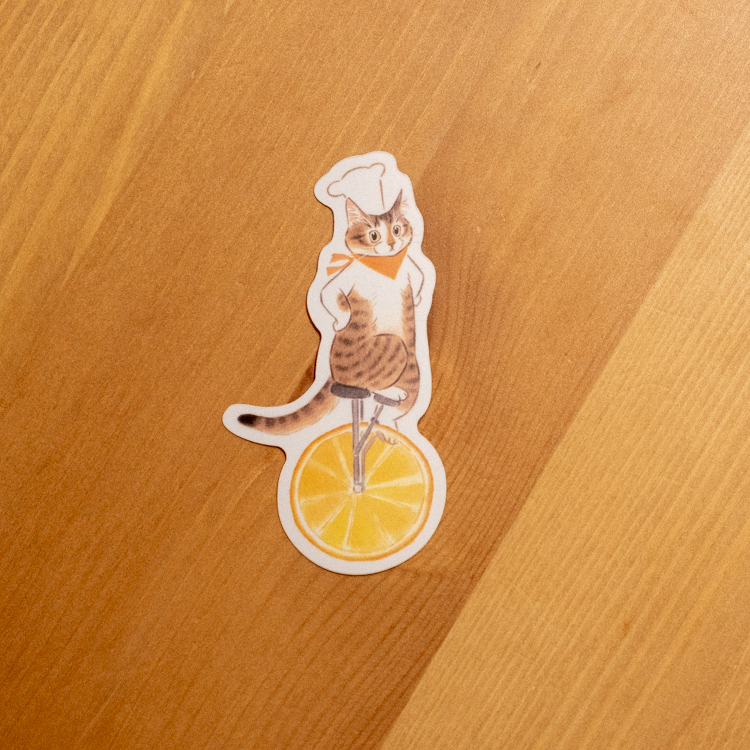 補補貓‧大衛煮愛｜絕版｜防水貼紙M｜柳橙獨輪車