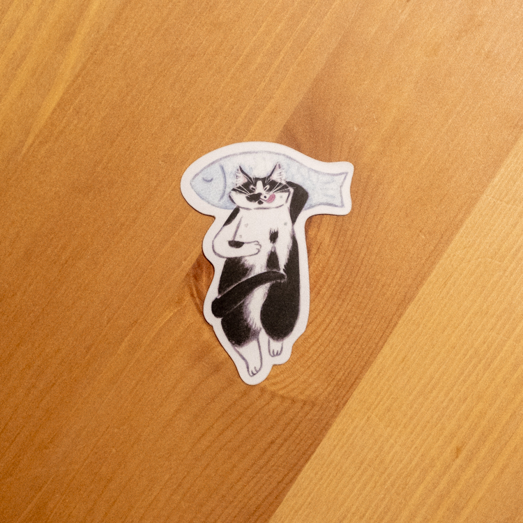 補補貓‧大衛煮愛｜防水貼紙S｜魚枕頭黑白貓