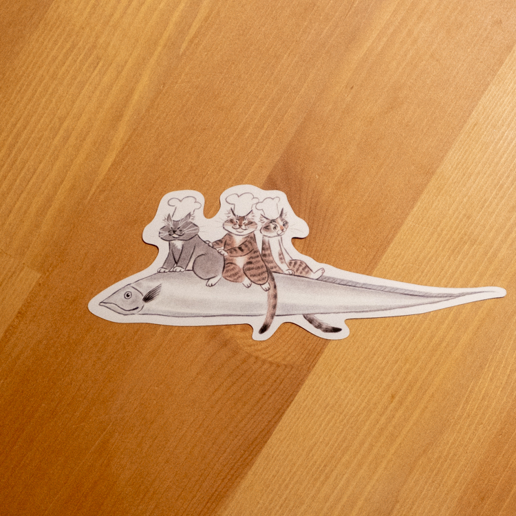 補補貓‧大衛煮愛｜防水貼紙L｜白帶魚