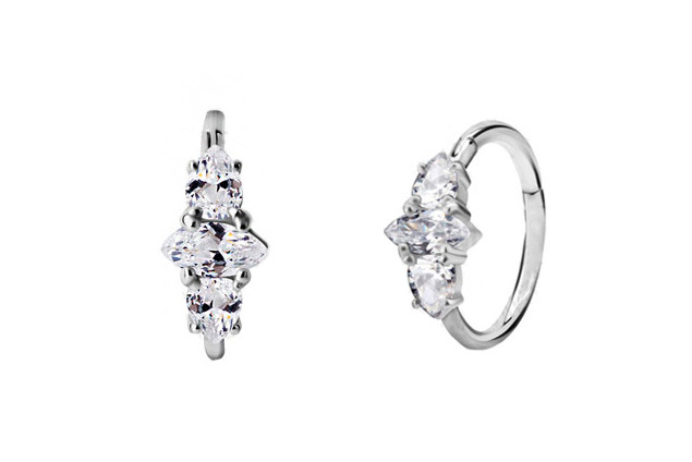 SS316L HINGED CONCH RING SET W. CUBIC ZIRCONIA (Ring)