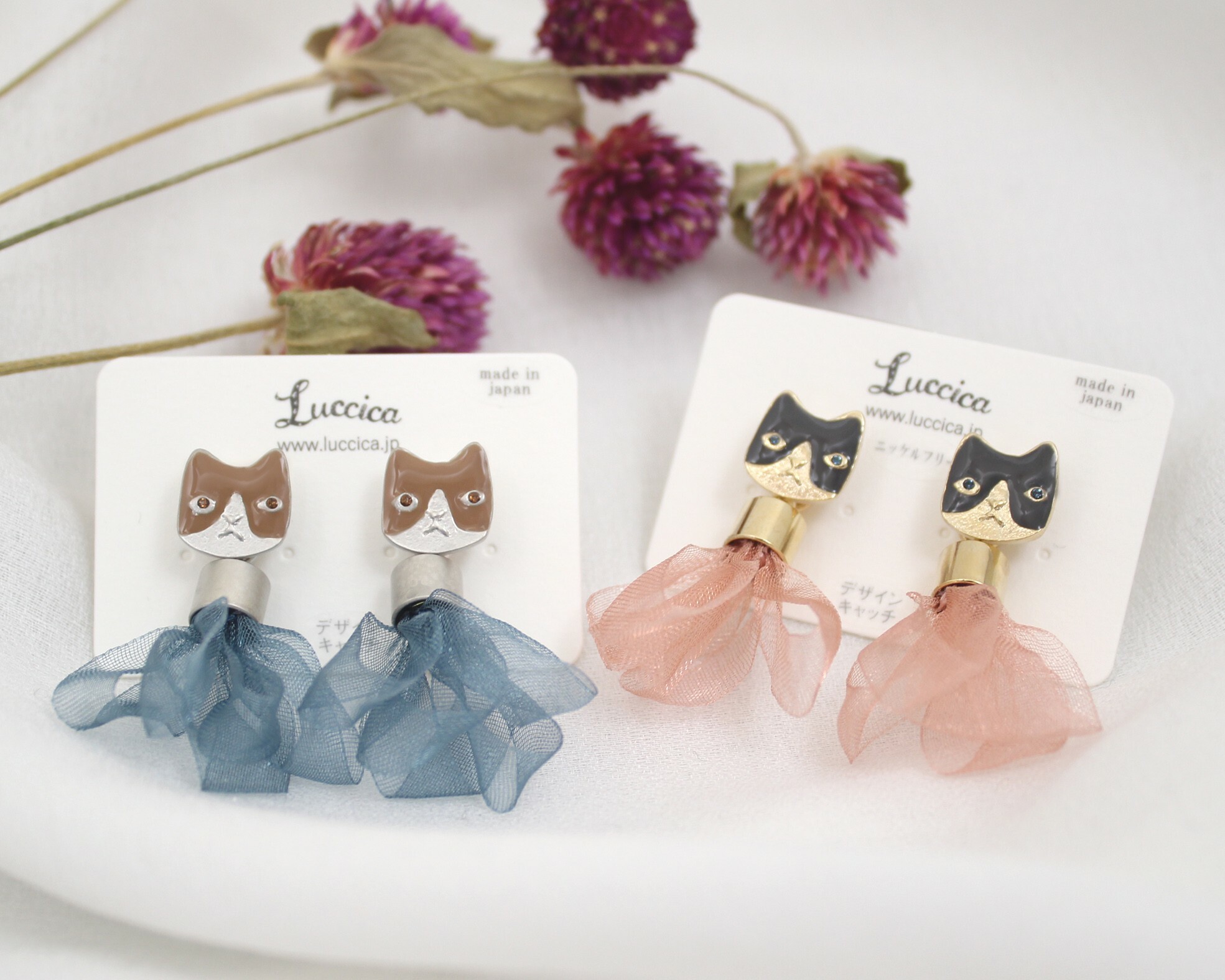 [日本制]Luccica 絲帶貓咪耳環