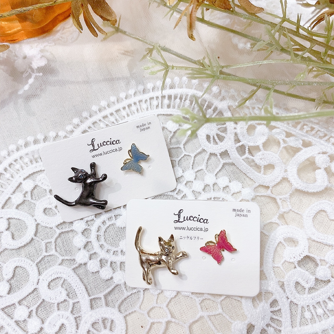 蝴蝶再見貓咪耳環 (網站限定優惠)