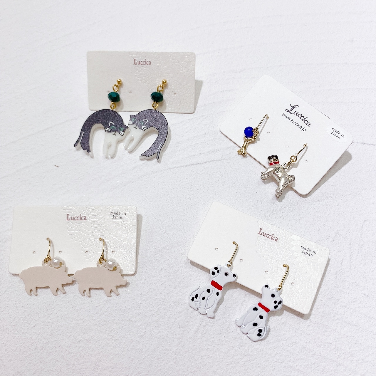 [日本制]Luccica 彎曲貓咪/斑點狗/豬仔耳環 (*網站限定優惠價*)