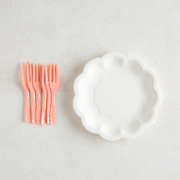 花朵蛋糕盤叉組 蜜桃粉色(一組6入)