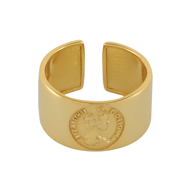 純銀戒指，女士戒指 復古寬版幾何；伊麗莎白二世 1988（2074金色）