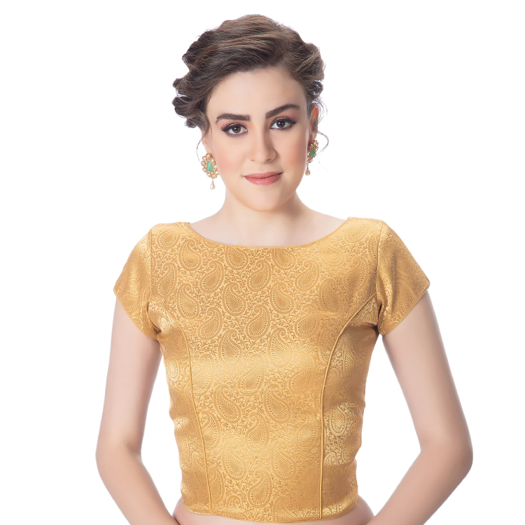 Women Multicolour Brocade Short Sleeve Saree Blouse SAR4