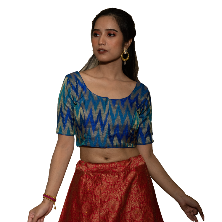 Women Multicolour Woven Front Hook Saree Blouse SAR5