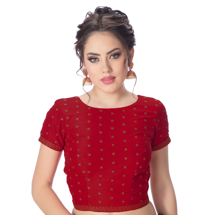 Women Multicolour Gold Embroidered Sleeves Waist Saree Blouse SAR6