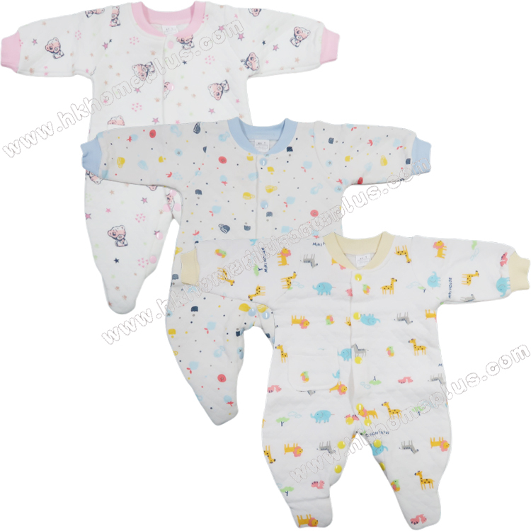 Koma Land: 嬰兒夾絲印花開鈕長袖連身褲連襪 BE3069 (1-3碼)