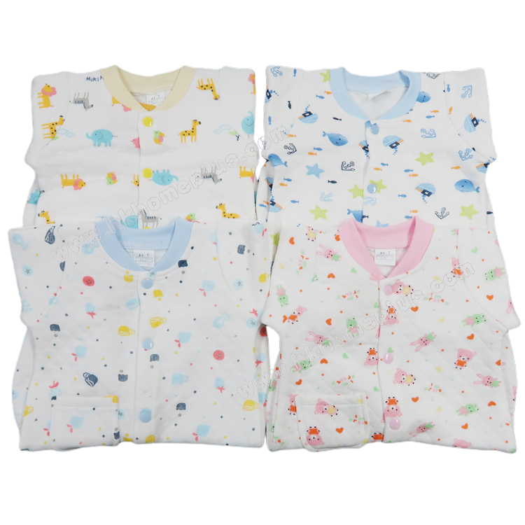 Koma Land: 嬰兒夾絲印花開鈕長袖連身褲連襪 BE3069 (1-3碼)