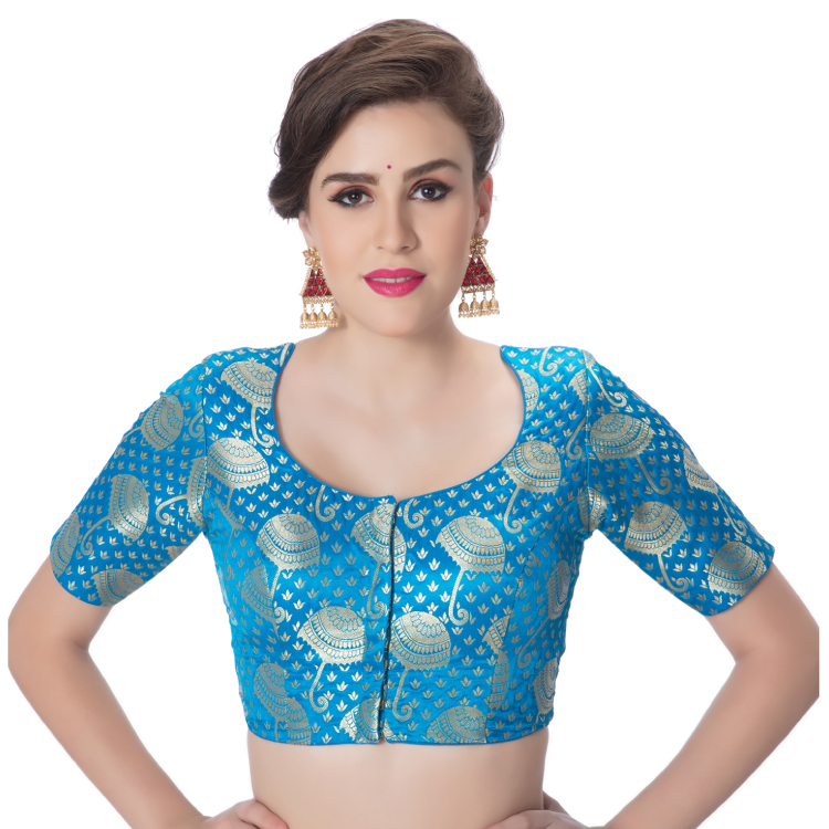 Women Multicolour Brocade Front Hook Saree Blouse SAR7