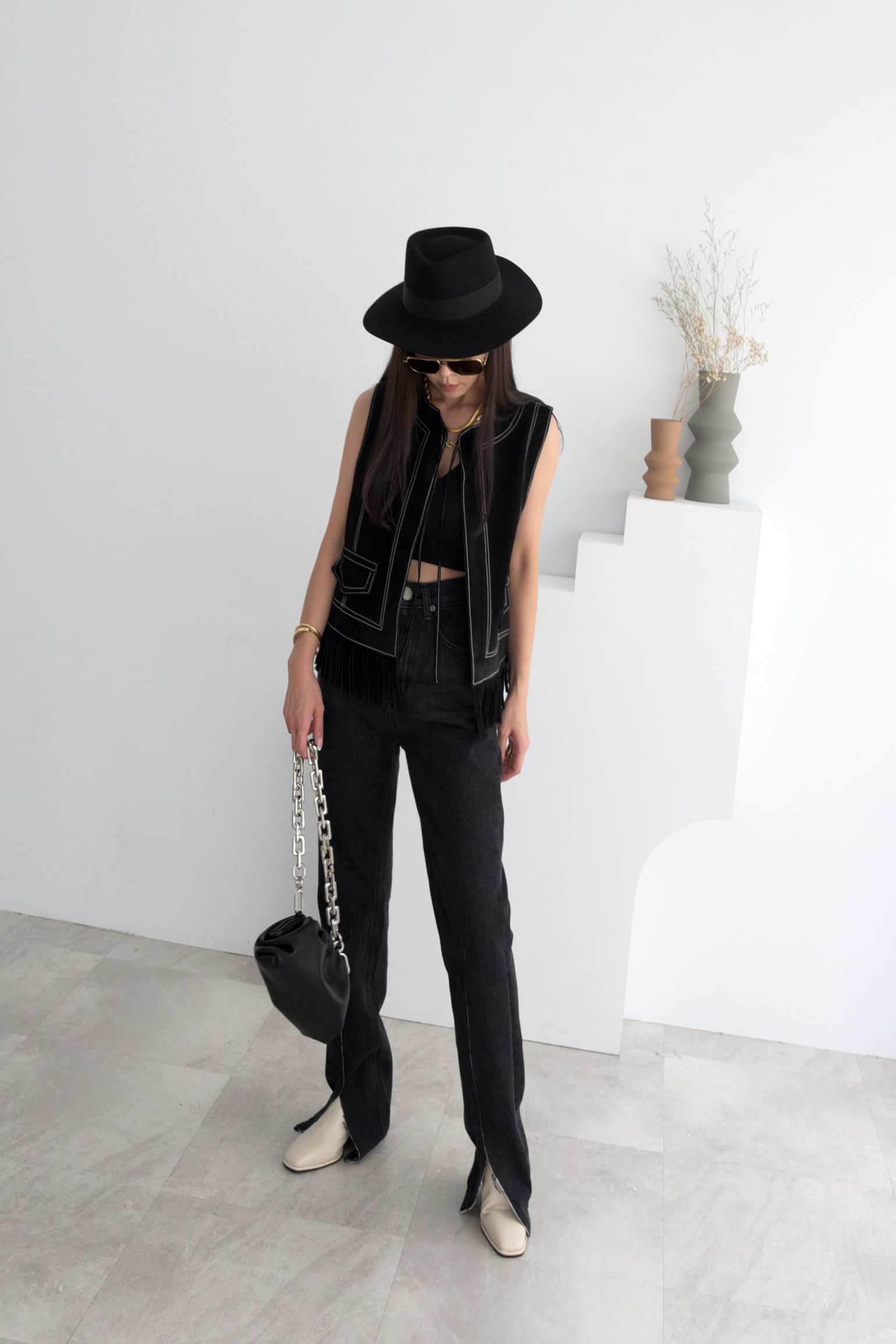 前開岔牛仔長褲(現貨)