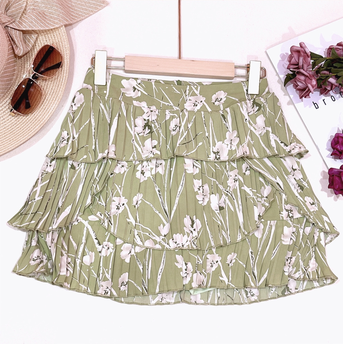 V210023 - Pleated High Waist Skirt Pant