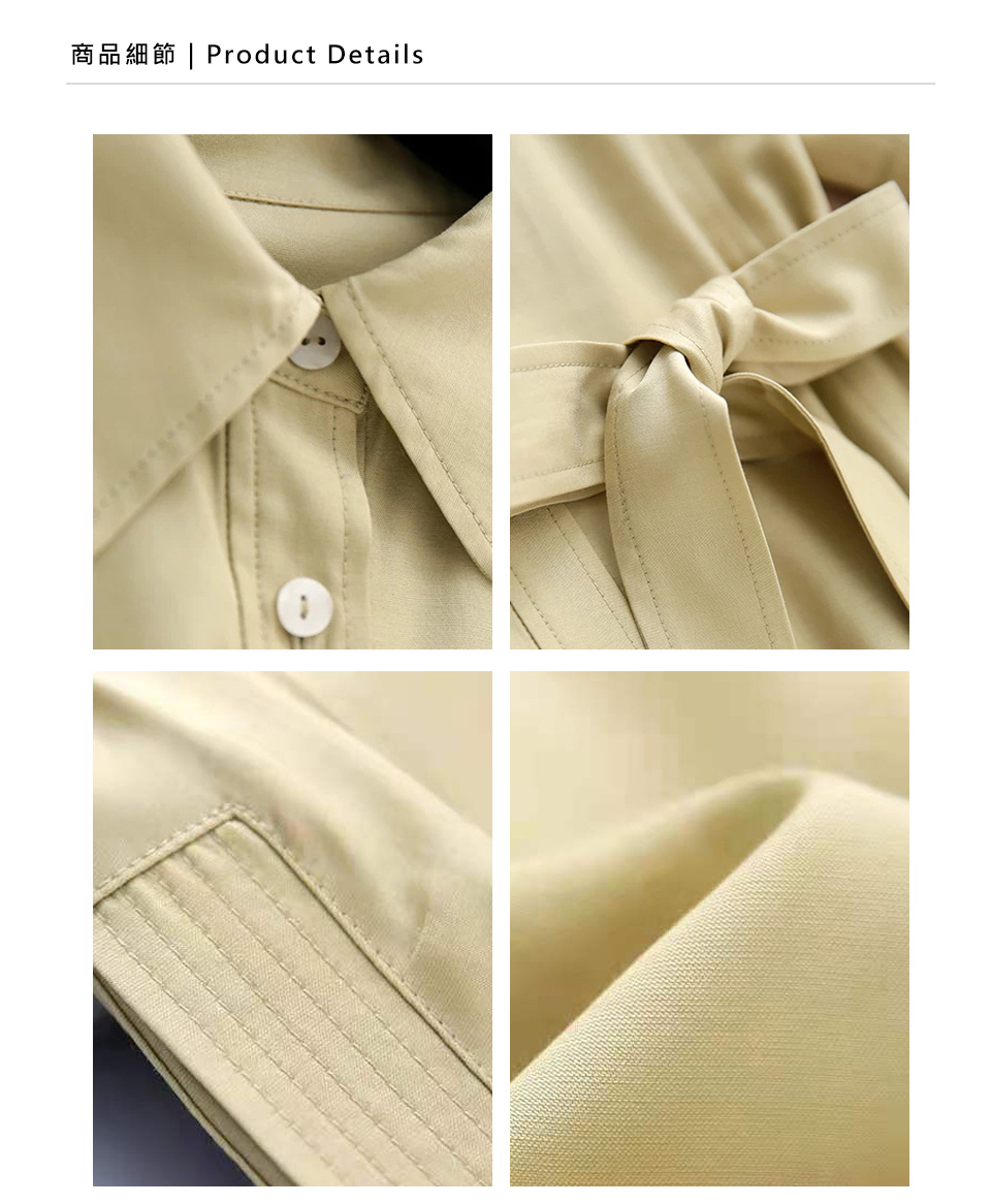 DEER.W 翻領雙口袋排釦綁帶洋裝 平拍細節