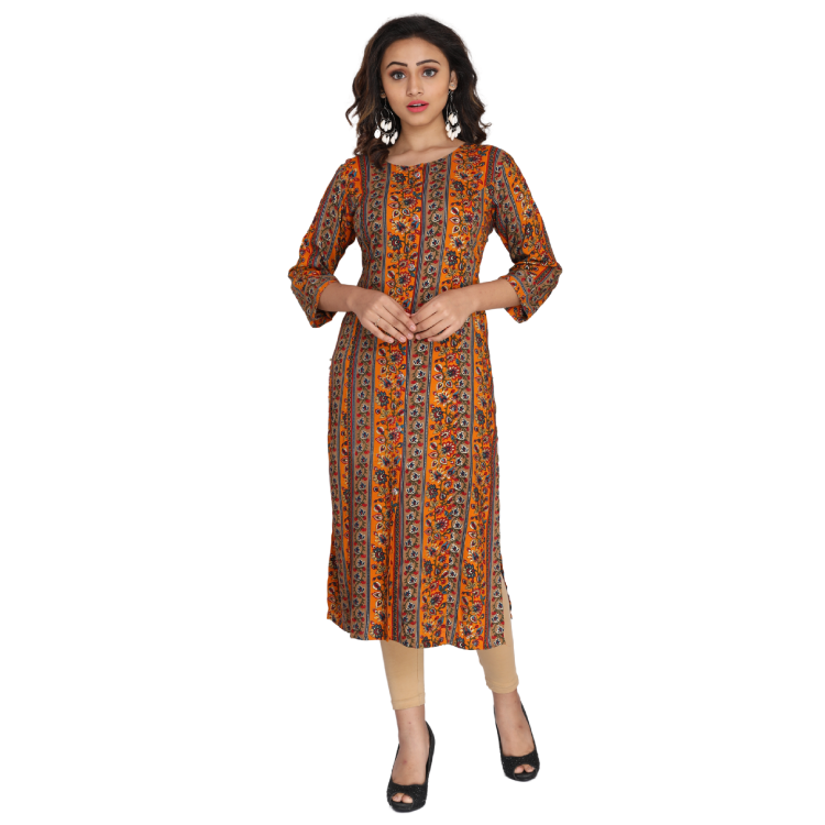 Women Yellow Lurex Capsule Foil Straight Kurti Q1440