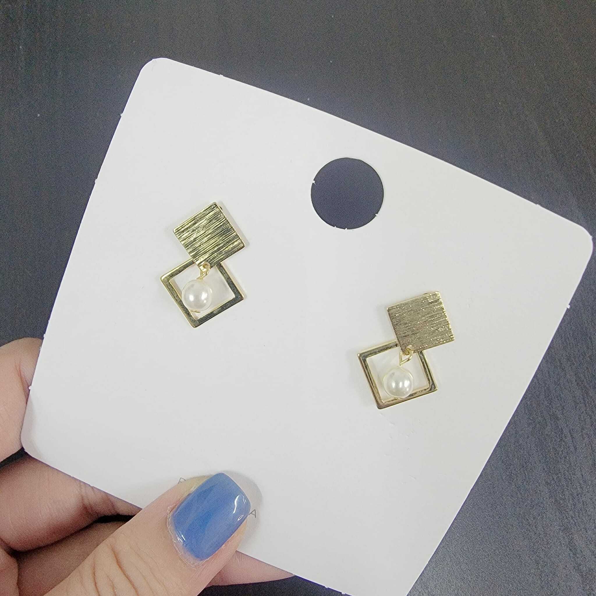 菱形拼珍珠耳環（防敏針） RE09