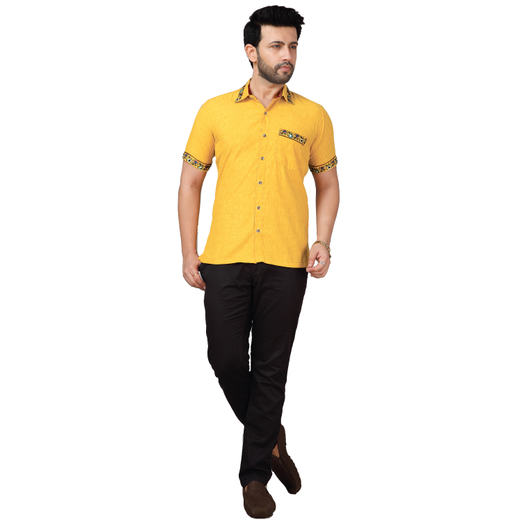 Men Yellow With Embroidery Kurta Shirt Q1307