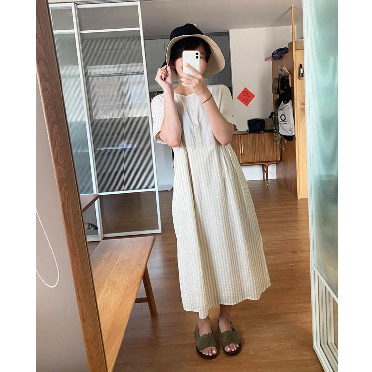 米紋短袖暖陽洋裝